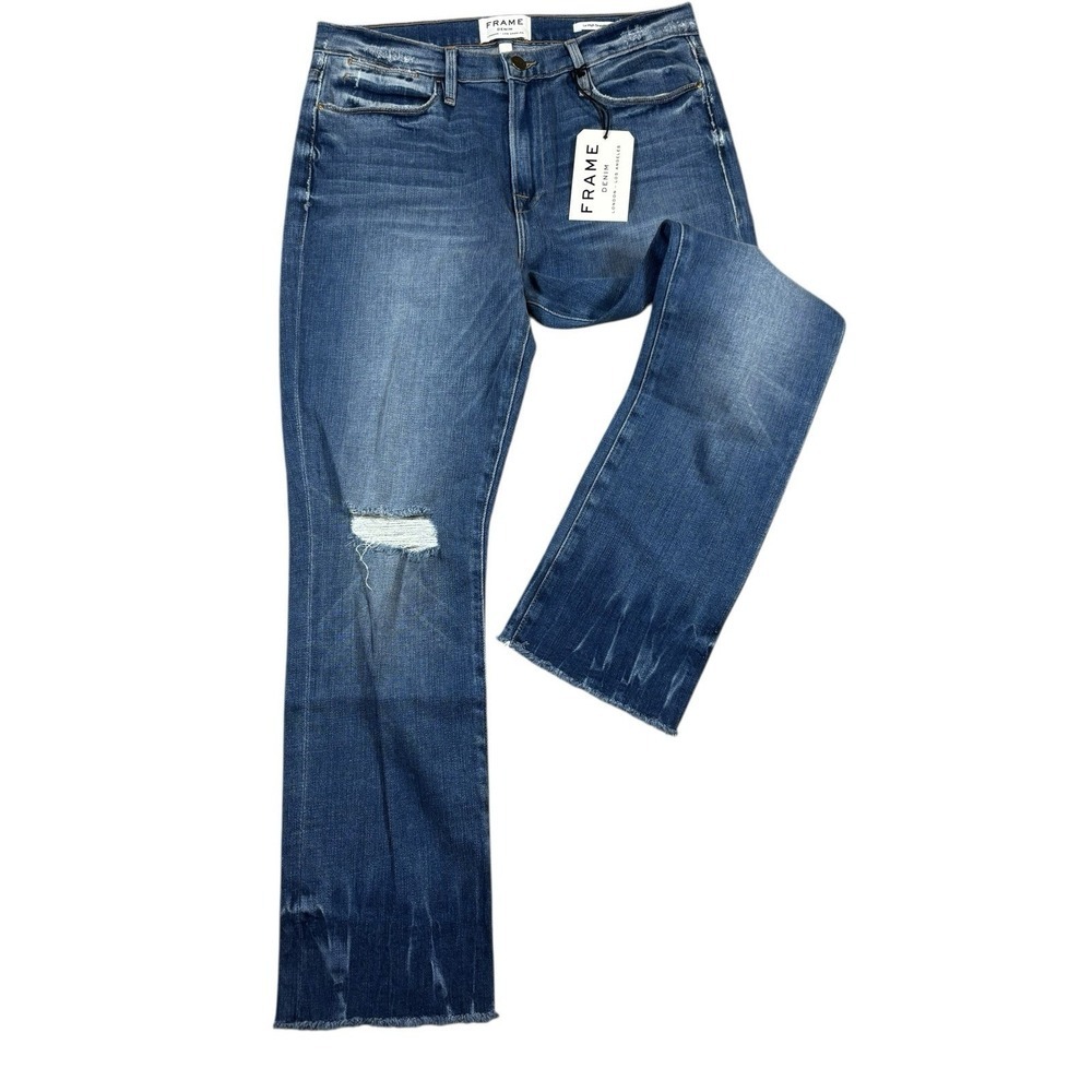 NEW Frame Le High Straight Fade In Merriweather Distressed Raw Hem Size 32
